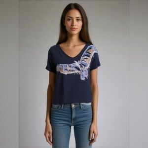 Armani Exchange women’s Black V-Neck T-Shirt with Eagle Graphic size small